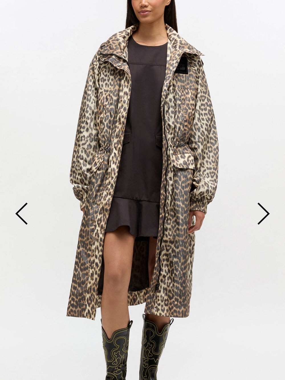 GANNI Leopard Print Nylon Parka Coat Maxi Hooded. Sz S/M - NEW! - Picture 1 of 11